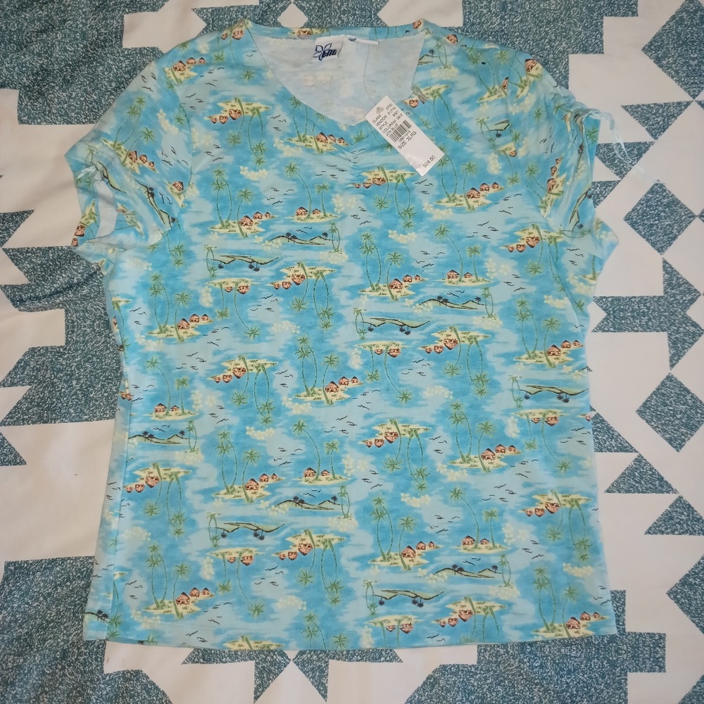 NWT Vintage Tilt Island Print T Shirt Pacific Sunwear Y2K juniors Sz XL